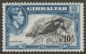 Click for more photos and details Gibraltar 1944 KGVI 10sh Black and Dark Blue Perf 13 Mint SG130a var