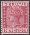 Click for more photos and details Gibraltar 1889 QV 10c Carmine Mint SG23