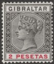 Click for more photos and details Gibraltar 1896 QV 2p Black and Carmine Mint SG32