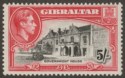 Click for more photos and details Gibraltar 1938 KGVI 5sh Black and Carmine Perf 13½ Mint SG129a cat £50