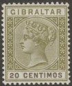 Gibraltar 1896 QV 20c Olive-Green and Brown Mint SG24