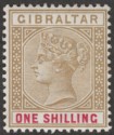 Gibraltar 1898 QV 1sh Bistre and Carmine Mint SG45