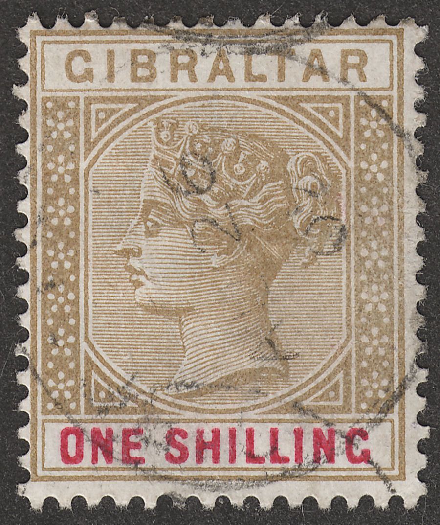 Gibraltar 1898 QV 1sh Bistre and Carmine Used SG45