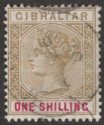 Click for more photos and details Gibraltar 1898 QV 1sh Bistre and Carmine Used SG45