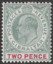 Click for more photos and details Gibraltar 1903 KEVII 2d Grey-Green and Carmine Mint SG48