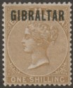 Click for more photos and details Gibraltar 1886 QV Overprint on Bermuda 1sh Yellow-Brown Mint SG7 cat £450