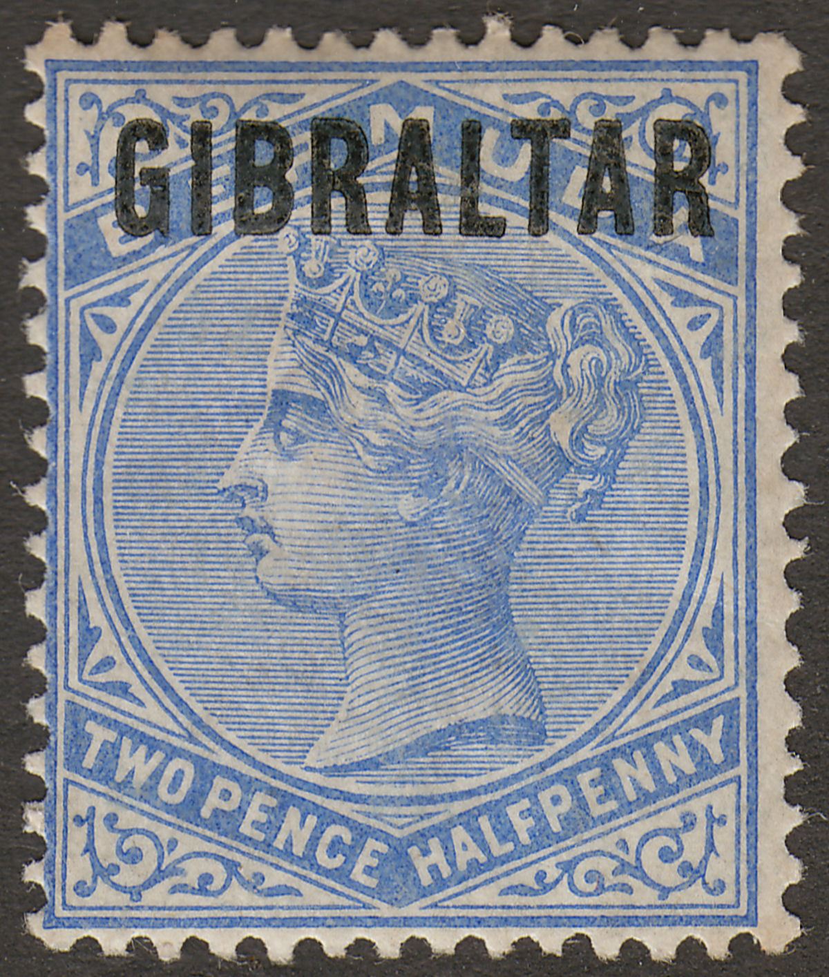 Gibraltar 1886 QV Overprint on Bermuda 2½d Ultramarine Mint SG4 cat £200 adhesio