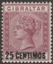 Click for more photos and details Gibraltar 1889 QV 25c Surch on 2d Brown-Purple Variety Broken N Mint SG17b c£100