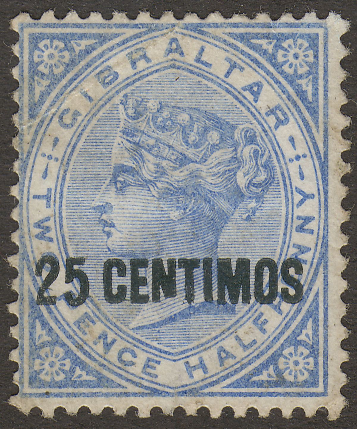 Gibraltar 1889 QV 25c Surch on 2½d Blue Var Broken N Unused SG18b c£325 as mint