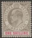 Click for more photos and details Gibraltar 1903 KEVII 1sh Black and Carmine Mint SG51 cat £28