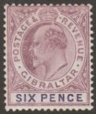 Click for more photos and details Gibraltar 1908 KEVII 6d Dull Purple and Violet Chalky Mint SG60a cat £32