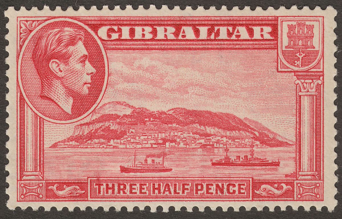 Gibraltar 1938 KGVI 1½d Carmine Perf 13½ Mint SG123a cat £275 w gum toning