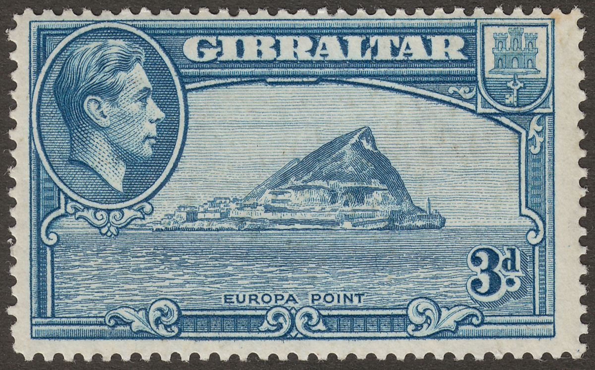 Gibraltar 1938 KGVI 3d Light Blue Perf 14 Mint SG125a cat £130
