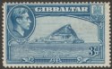 Click for more photos and details Gibraltar 1938 KGVI 3d Light Blue Perf 14 Mint SG125a cat £130