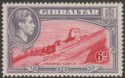 Click for more photos and details Gibraltar 1938 KGVI 6d Carmine and Grey-Violet Perf 14 Mint SG126a cat £120