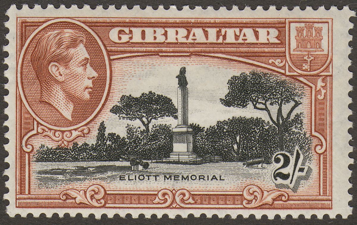 Gibraltar 1938 KGVI 2sh Black and Brown Perf 13½ Mint SG128a cat £130