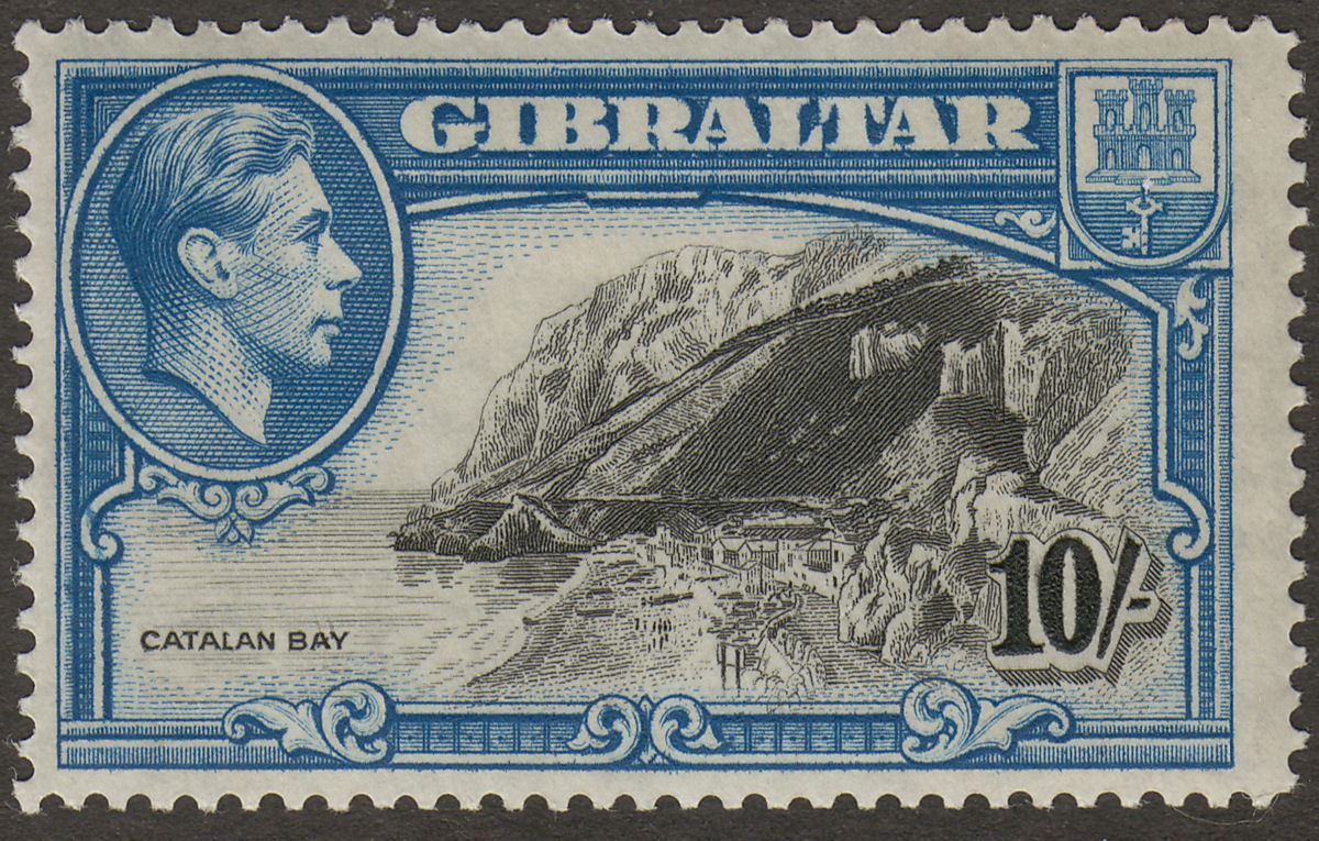 Gibraltar 1938 KGVI 10sh Black and Blue Perf 14 Mint SG130 cat £70