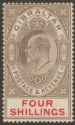 Click for more photos and details Gibraltar 1910 KEVII 4sh Black and Carmine Mint SG73 cat £170 reverse tones