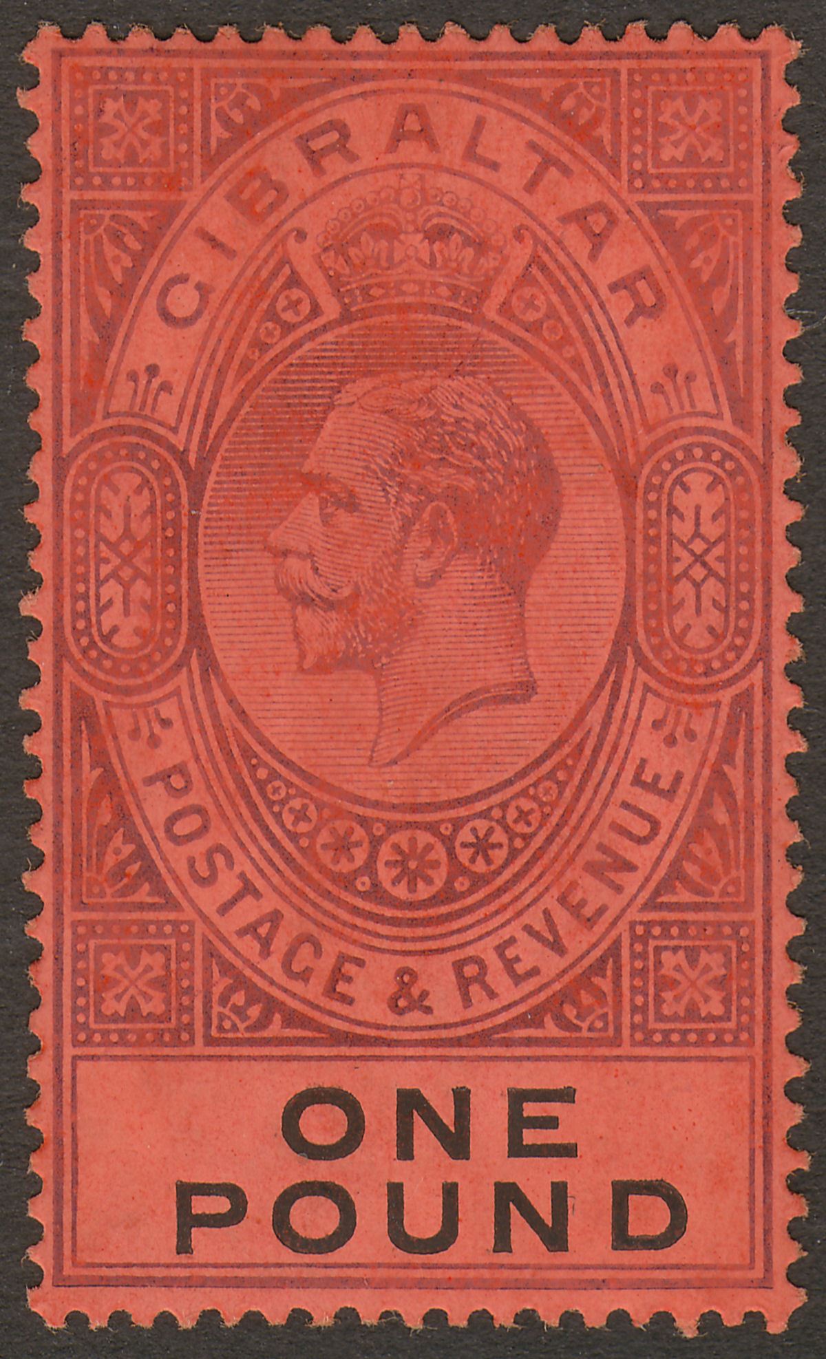 Gibraltar 1912 KGV £1 Dull Purple and Black on Red Mint SG85 cat £140