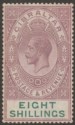 Click for more photos and details Gibraltar 1924 KGV 8sh Dull Purple and Green Mint SG101 cat £325