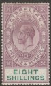 Click for more photos and details Gibraltar 1912 KGV 8sh Dull Purple and Green Mint SG84 cat £100