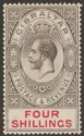 Click for more photos and details Gibraltar 1912 KGV 4sh Black and Carmine Mint SG83 cat £38