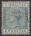 Click for more photos and details Gibraltar 1889 QV 5p Slate-Grey Used SG33
