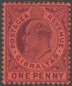 Click for more photos and details Gibraltar 1904 KEVII 1d Dull Purple on Red Chalky Mint SG57a