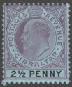 Click for more photos and details Gibraltar 1907 KEVII 2½d Purple and Black on Blue Mint SG59