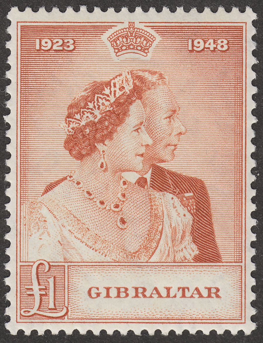 Gibraltar 1948 KGVI Royal Silver Wedding £1 Brown-Orange Mint SG135 RSW