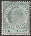 Click for more photos and details Gibraltar 1904 KEVII ½d Dull and Bright Green Ordinary Paper Mint SG56
