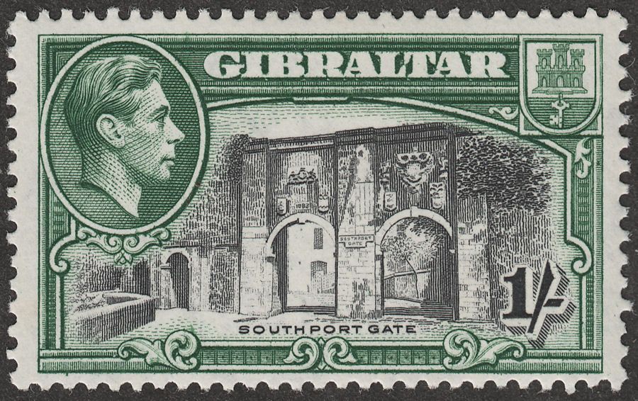 Gibraltar 1942 KGVI 1sh Black and Green Perf 13 Mint SG127b