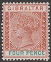 Gibraltar 1898 QV 4d Orange-Brown and Green Mint SG43
