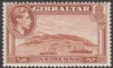 Click for more photos and details Gibraltar 1940 KGVI 1d Yellow-Brown Perf 13½ Mint SG122a