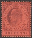 Click for more photos and details Gibraltar 1903 KEVII 1d Dull Purple on Red Mint SG47