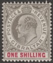 Click for more photos and details Gibraltar 1903 KEVII 1sh Black and Carmine Mint SG51