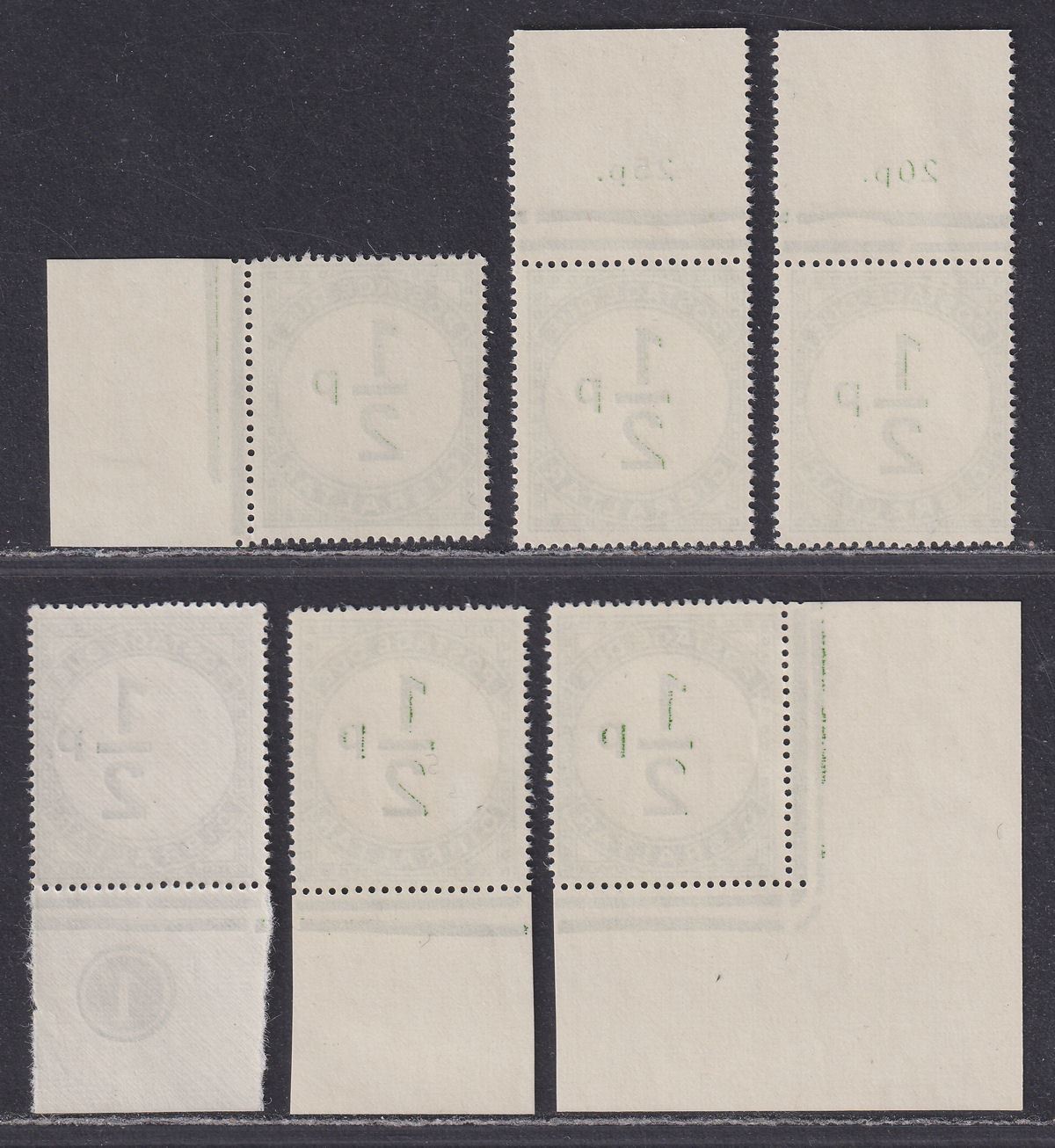Gibraltar QEII 1971 Postage Due ½p Green Selectn inc Misplaced UM Mint SG D4 MNH