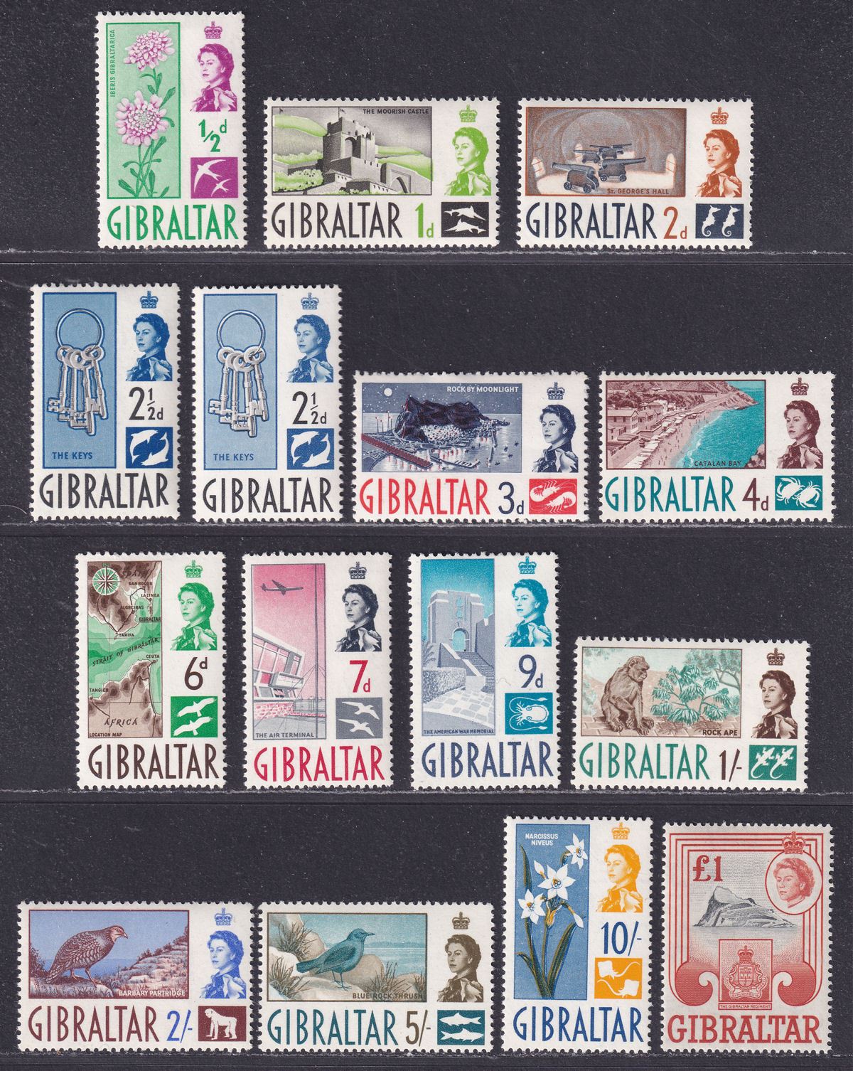 Gibraltar 1960-62 Queen Elizabeth II Set Mint SG160-173 cat £85