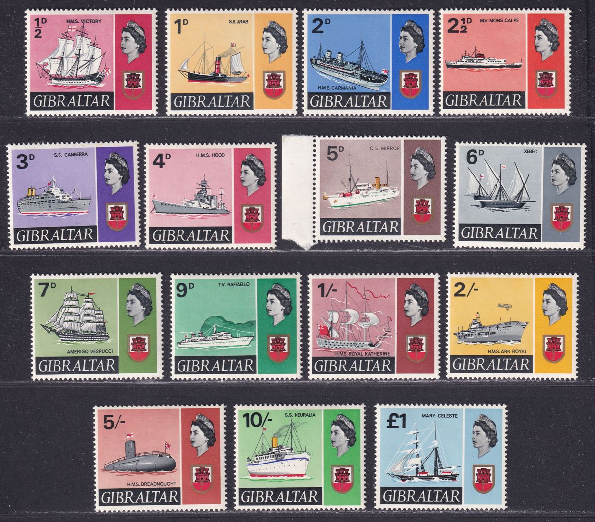 Gibraltar 1967 QEII Ships Set Mint SG200-213 cat £38