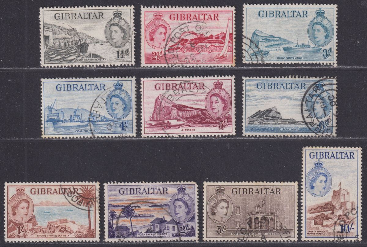 Gibraltar 1953 Queen Elizabeth II Part Set to 10sh Used - with tone spots