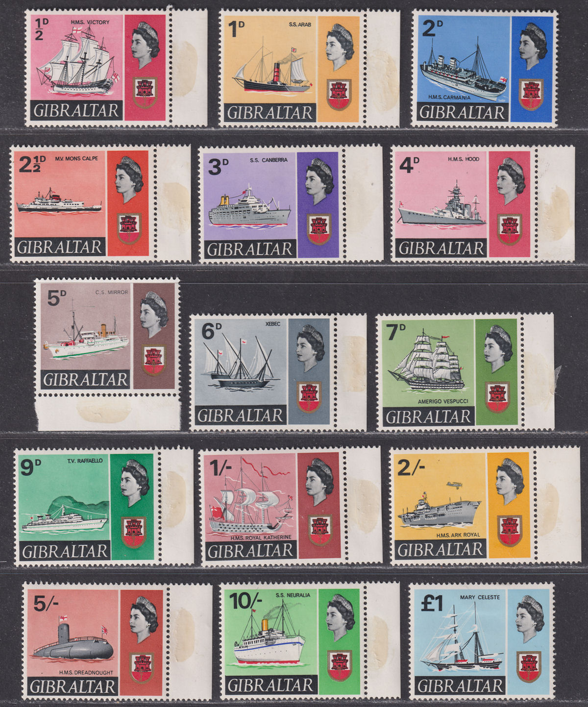 Gibraltar 1967 QEII Ships Set Mint SG200-213 cat £38