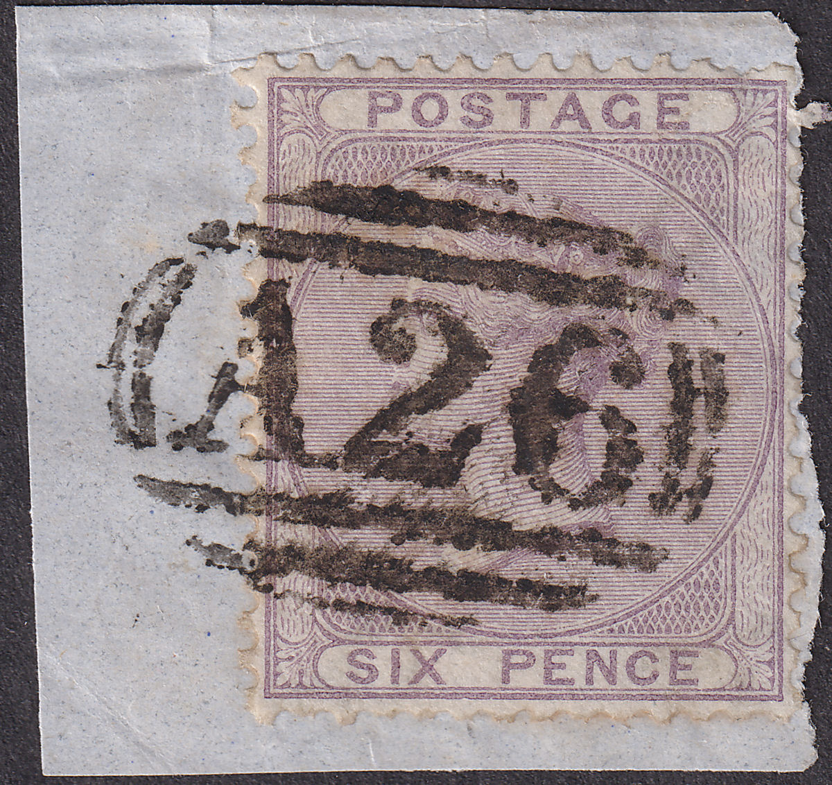 GB used Gibraltar 1856 QV 6d Lilac Used on Piece w A26 Postmark SG Z42 cat £50