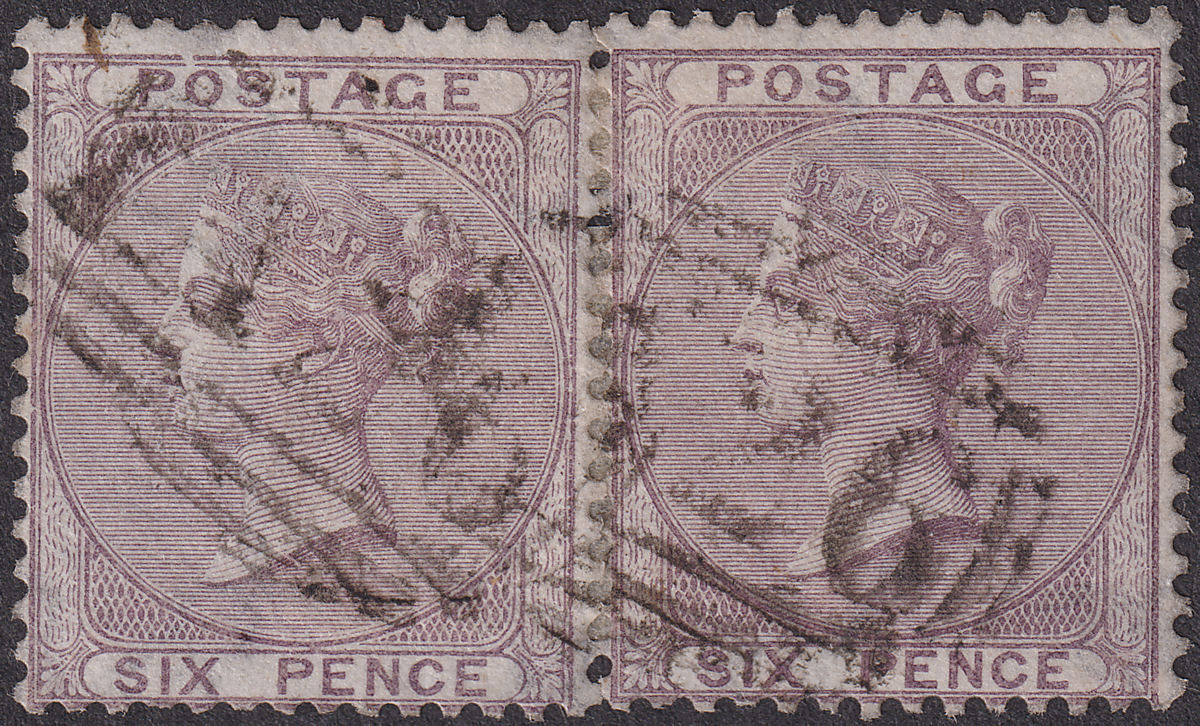 GB used Gibraltar 1856 QV 6d Lilac x2 Used w A26 Postmarks SG Z42 cat £100