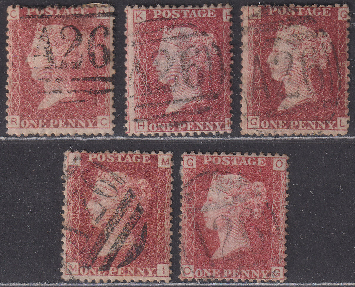 GB used Gibraltar 1864 QV 1d Plate 191 192 194 195 196 Used A26 Postmarks SG Z19