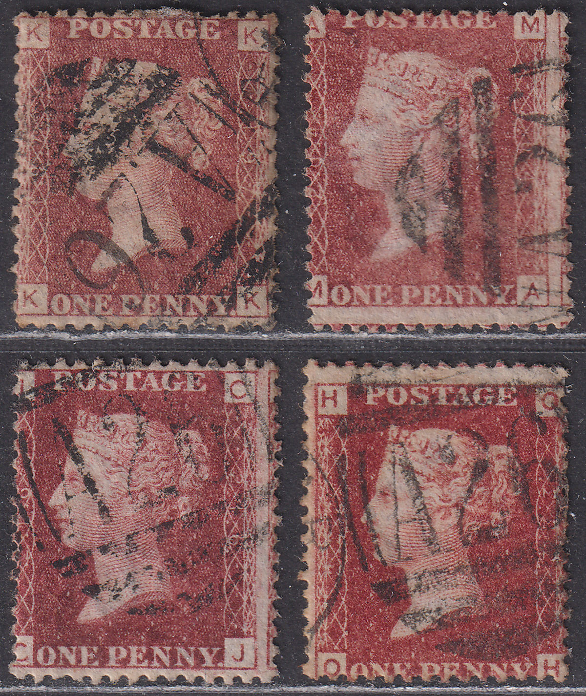 GB used Gibraltar 1864 QV 1d Plates 197 204 216 222 Used w A26 Postmarks SG Z19
