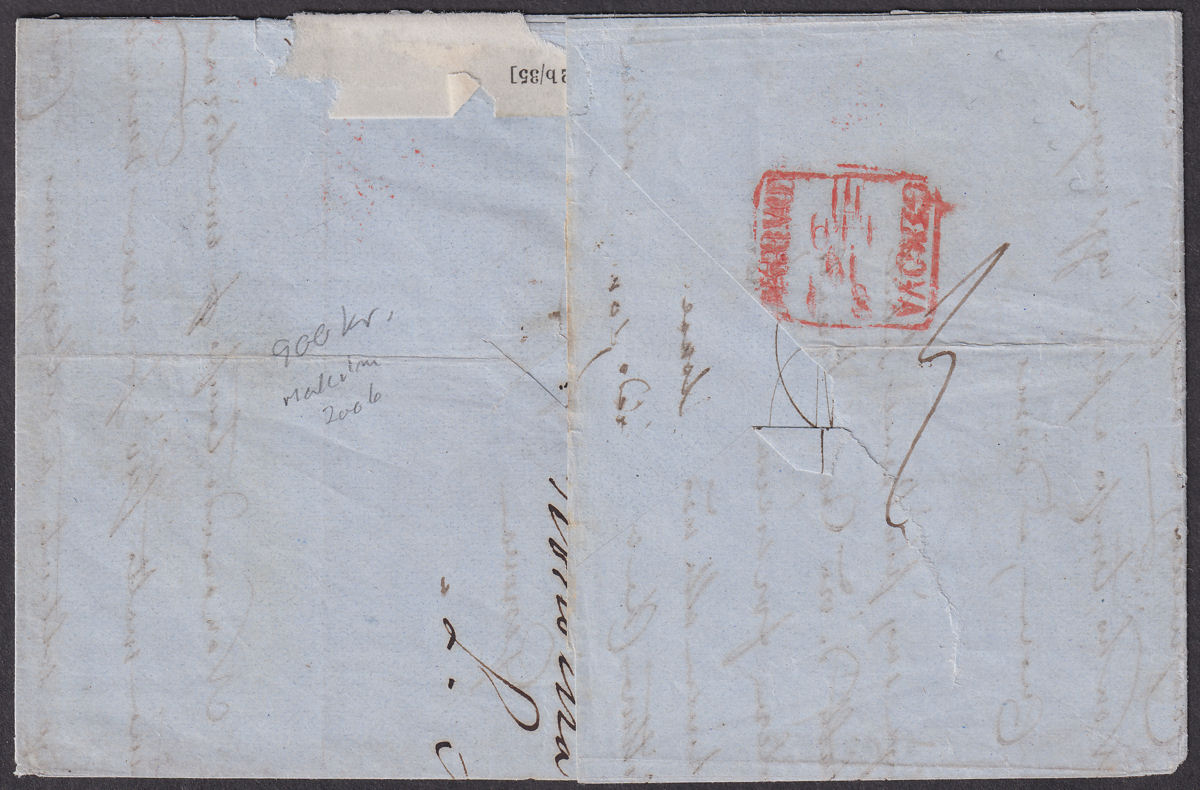 GB used Gibraltar 1861 QV 2d x2 Used on Ship Entire to Genova w A26 Pmk SG Z22