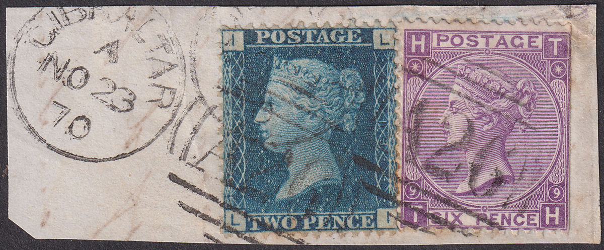 GB used Gibraltar 1870 QV 2d, 6d Used on Piece with A26 Postmarks SG Z22 SG Z46