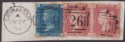 Click for more photos and details GB used Gibraltar 1874 QV 2d, 1d x2 Used Piece with A26 Postmarks SG Z22 SG Z19