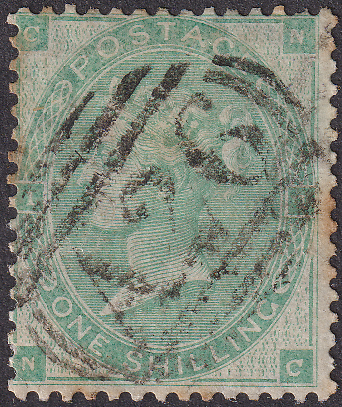 GB used Gibraltar 1862 QV 1sh Green Used with A26 Postmark SG Z60 cat £90 tones