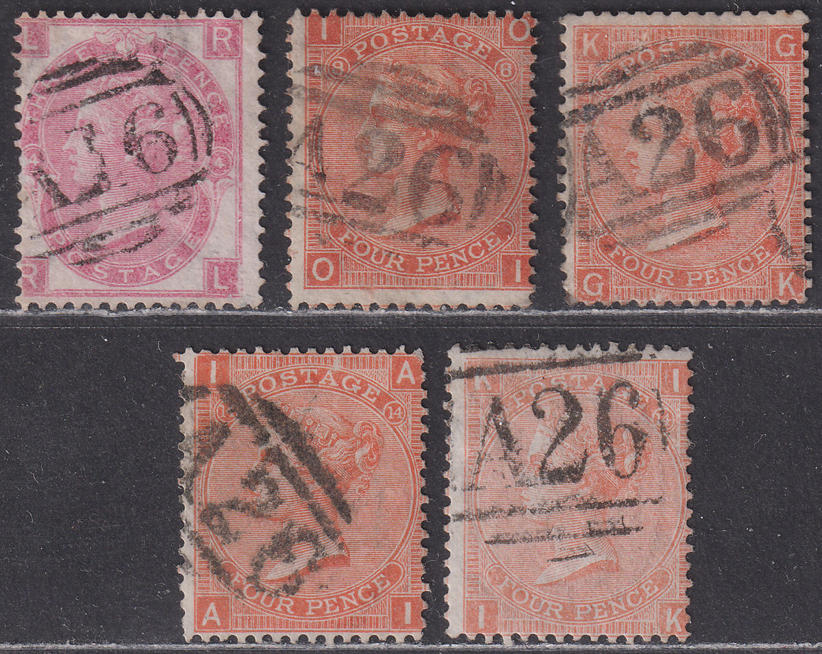 GB used Gibraltar 1865 QV 3d, 4d Plate Selection Used w A26 Postmarks SG Z30 Z37